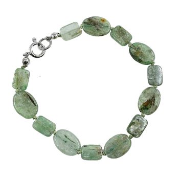 Köves ásványi ékszer Zöld ovál és tégla kianit kövekből karkötő ródiumozott  dísszel és zárral