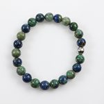 Köves ásványi ékszer Kék-zöld festett jáspis 8mm golyókból, AgRh golyóval,  gumis karkötő  19cm