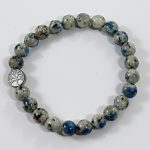 Köves ásványi ékszer K2 golyók és életfa dekor pogácsa elasztikus karkötő