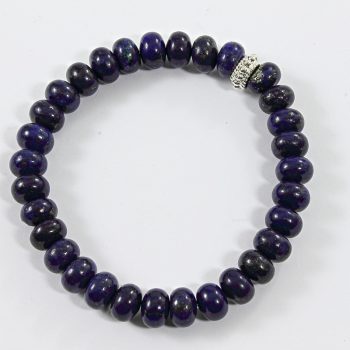 Köves ásványi ékszer Lapis lazuli mélykék roundelle pogácsák elasztikus karkötő fém dísszel