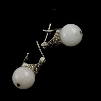 Fehér achát fülbevaló   10mm-es köves ásványi  ékszer 