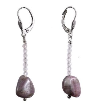 Köves ásványi ékszer turmalin rózsaszín kavics fülbevaló