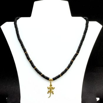 Köves ásványi ékszer obszidián nyaklánc  gekkóval