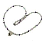 Köves ásványi ékszer Fluorit golyók nyaklánc fac. ametiszt medállal