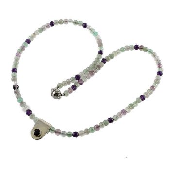 Köves ásványi ékszer Fluorit golyók nyaklánc fac. ametiszt medállal