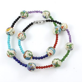 Köves ásványi ékszer Papírmassé nyaklánc érdekes kövekkel