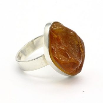 Köves ásványi ékszer borostyán 925-ös ezüst gyűrű