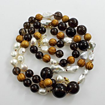 Füstkvarc barokk gyöngy, 3 db-os szett